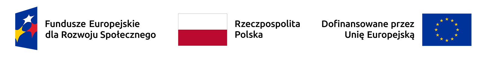 Logo Funduszy Europejskich z nazwą Fundusze Europejskie dla Rozwoju Społecznego, Rzeczpospolitej Polskiej, znaku Unii Europejskiej z dopiskiem Dofinansowano przez Unię Europejską